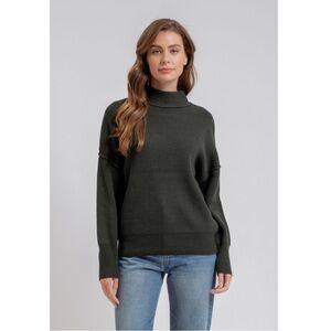 422 • Deep Woodland Green Cotton Blend Oversized Mock Neck Rib Knit Sweater